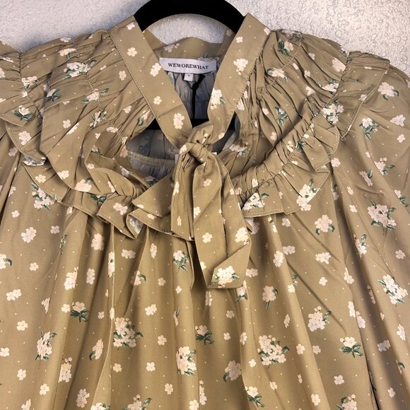 WeWoreWhat Green Floral High-Low Ruffle Maxi Dress Size S Feminine Cottagecore - Picture 4 of 13